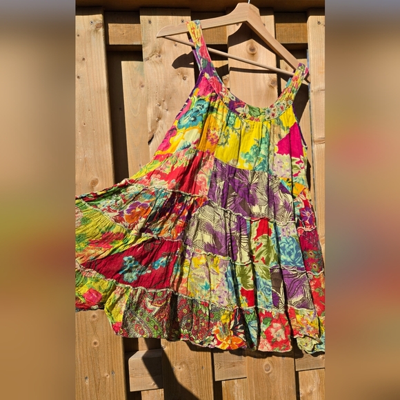 VINTAGE Colorful Patchwork Bohemian Dress / Top Handmade in Nepal - small - Picture 6 of 8